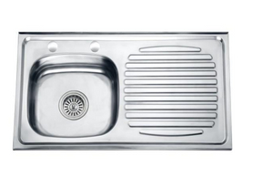 WLS8050-B SUS304/201 Kitchen Stainless Steel High Quality Polished Single Bowl with Drainboard Wash Basin Factory OEM/ODM