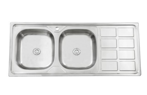 WDO12050-B Stainless Steel Kitchen Sink SUS304/201 Factory Hot Sale Double Bowl with Drainboard Polished with Faucet High Quality