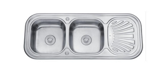 Wdo12050-E SUS304/201 Stainless Steel Factory Pressed Kitchen Sink Double Bowl with Drainboard Wholesale Polished OEM/ODM