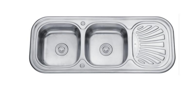 Wdo12050-E SUS304/201 Stainless Steel Factory Pressed Kitchen Sink Double Bowl with Drainboard Wholesale Polished OEM/ODM