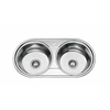 Kitchen Stainless Steel Double Round Bowl Sink with Drainboard Basin